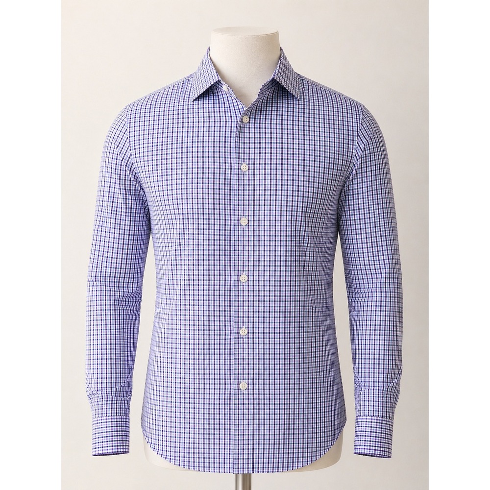 Esquire Mens Slim Fit Non Iron Plaid Dress Shirt 17.5 34/35 Blue Purple  Modern